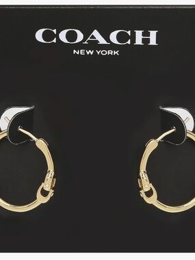 Coach Gold Tone Hoop Earrings with Signature Clasp